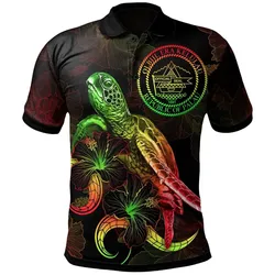 Palau Polynesian Polo Shirt - Turtle With Blooming Hibiscus Reggae