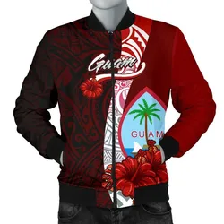 Guam Polynesian Mens Bomber Jacket - Coat Of Arm With Hibiscus