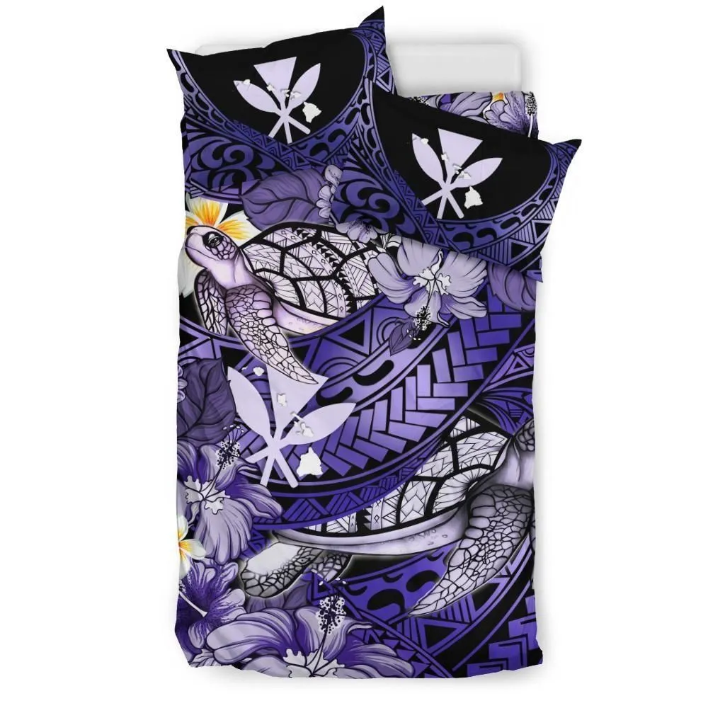 Kanaka Maoli (Hawaiian) Bedding Set - Waves Polynesian Turtle Hibiscus ( Purple) A24