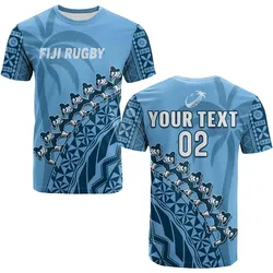 (Custom Text And Number) Fiji Tapa Rugby T Shirt Fijian Cibi Dance Tapa Pattern Blue LT14