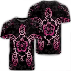 Hawaiian Turtle And Hibiscus Polynesian T-Shirt Pink - AH