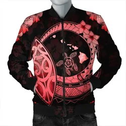 Hawaii Turtle Hibiscus Map Polynesian Bomber Jacket Red