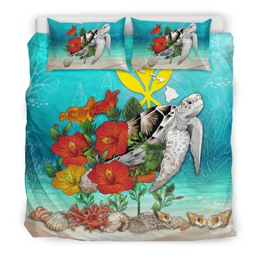 Polynesian Hawaii Ocean Turtle Hibiscus A Bedding Set Camlito