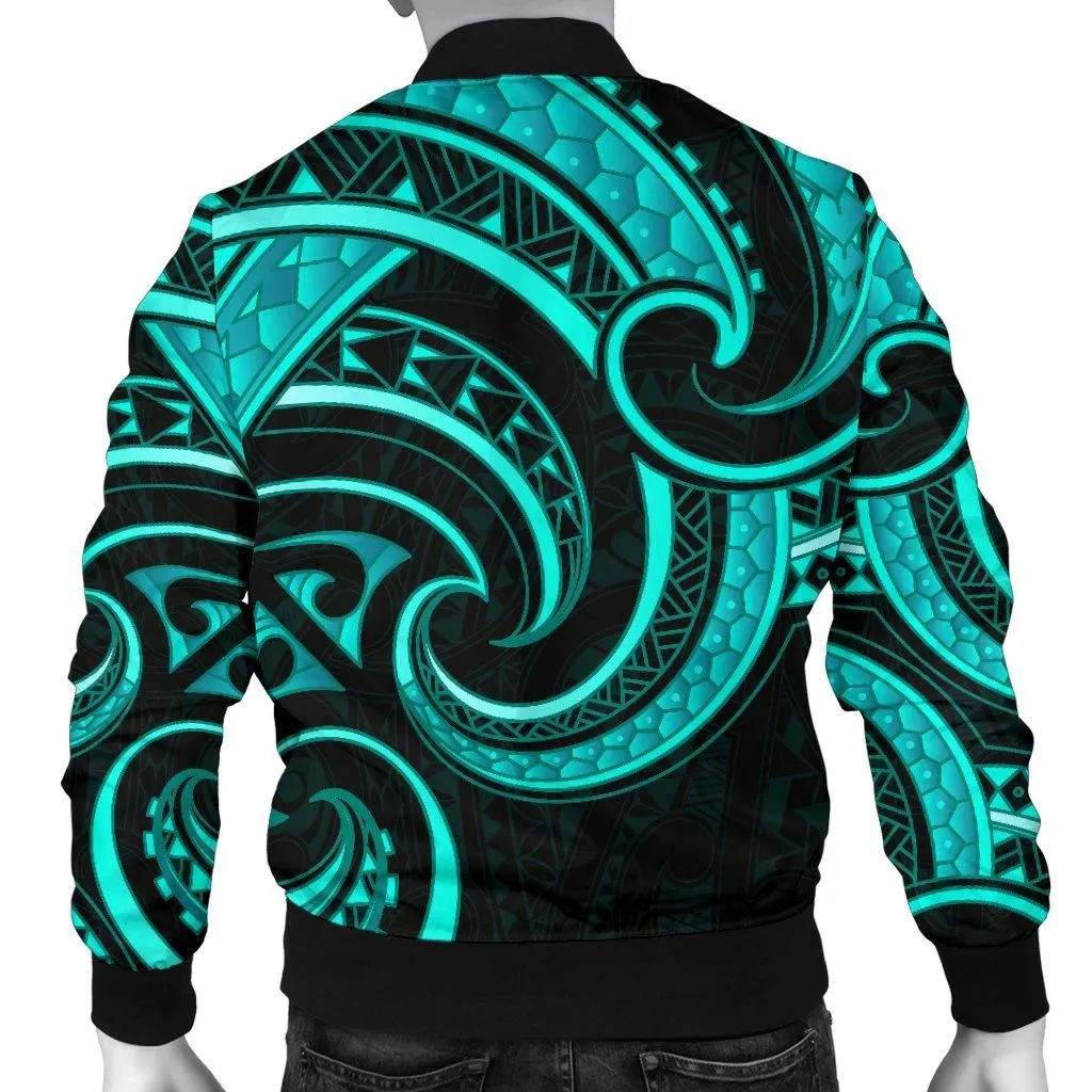 New Zealand Maori Mangopare Men Bomber Jacket Polynesian - Turquoise