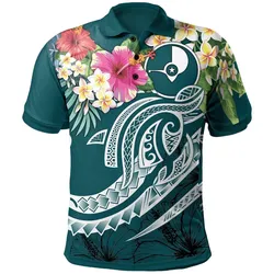 Yap Polynesian Polo Shirt - Summer Plumeria Turquoise