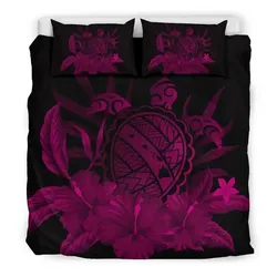 FamilyGater Bedding Set - Cover and Pillow Cases Hawaiian Map Turtle Hibiscus Polynesian - Pink - AH J4