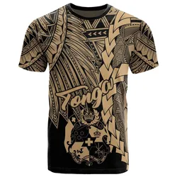 Tonga Polynesian T shirt - Tribal Wave Tattoo Gold