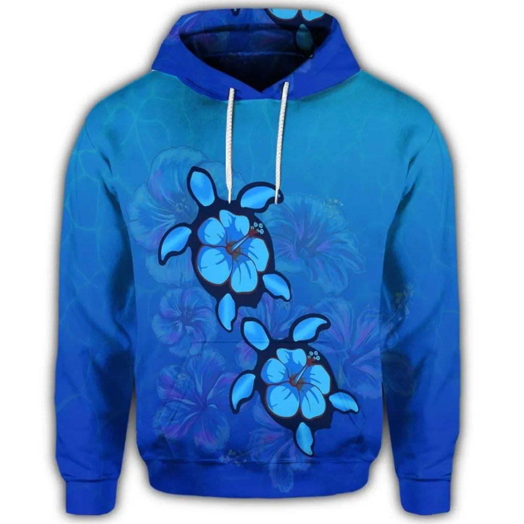 Hawaiian Blue Turtle and Hibiscus Polynesian Hoodie
