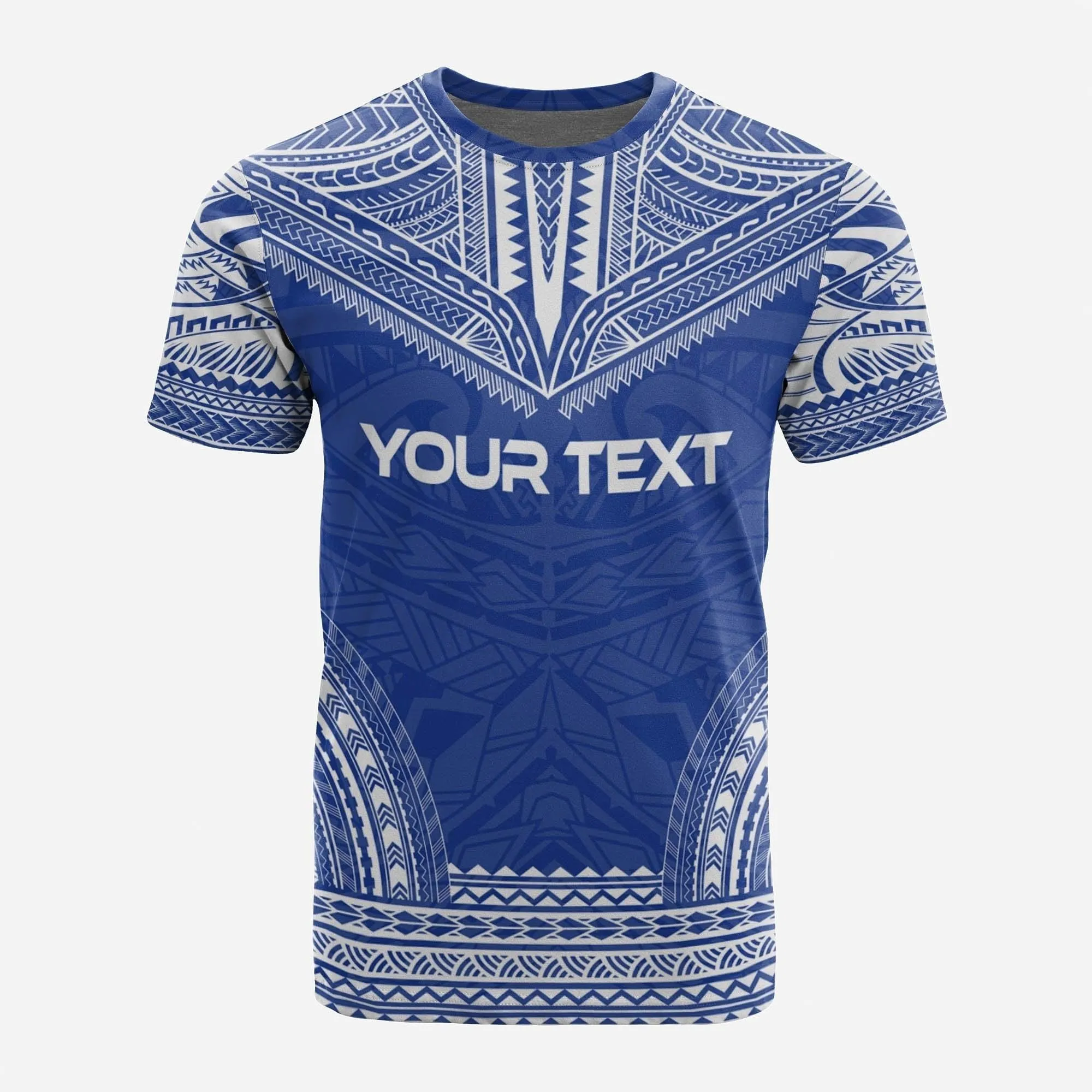 Gambier Islands Custom Personalised T-Shirt - Gambier Islands Flag Polynesian Chief Tattoo Blue Version