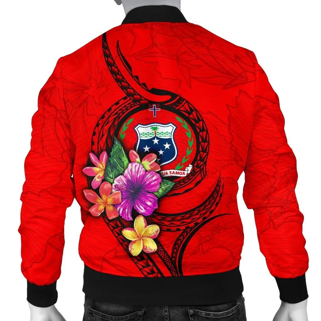 Samoa Polynesian Custom Personalised Mens Bomber Jacket - Floral With Seal Red