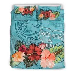 Marquesas Islands Bedding Set Hibiscus Polynesian Wave Blue TH5
