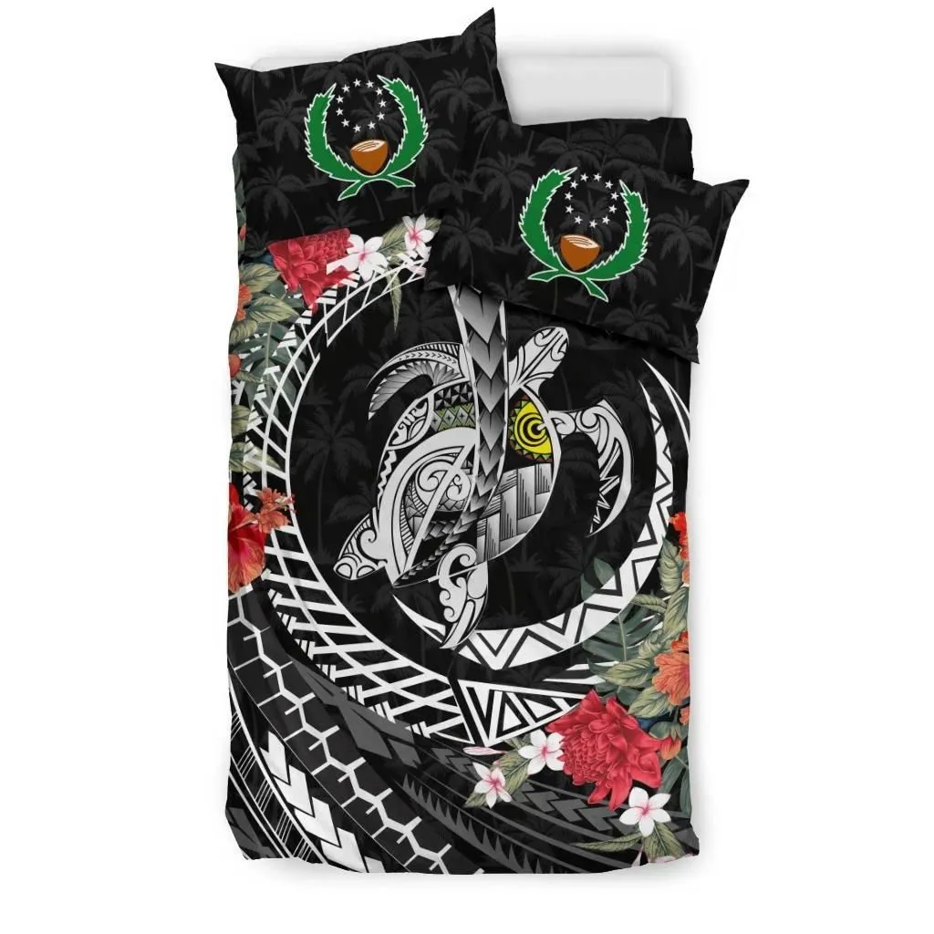 FamilyGater Bedding Set - Cover and Pillow Cases Pohnpei - Polynesia Map Turtle Hibiscus A24