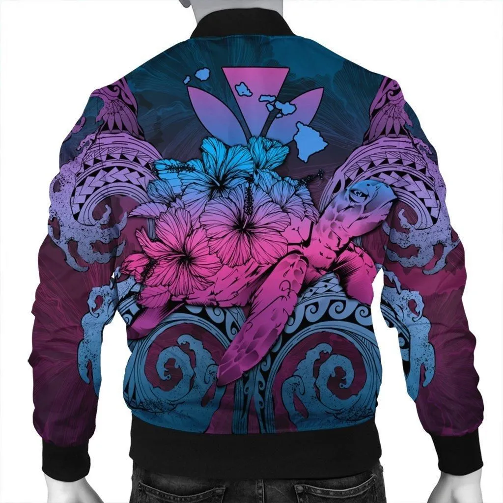 Hawaii Turtle Wave Polynesian Bomber Jacket - Hey Style Blue