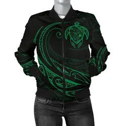 Hawaii Turtle Map Polynesian Womens Bomber Jacket - Green - Frida Style