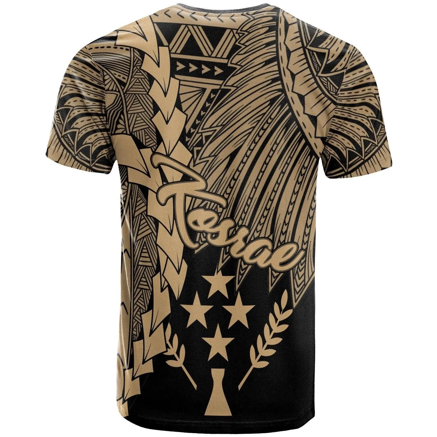 Kosrae Micronesia T-Shirt - Tribal Wave Tattoo Gold