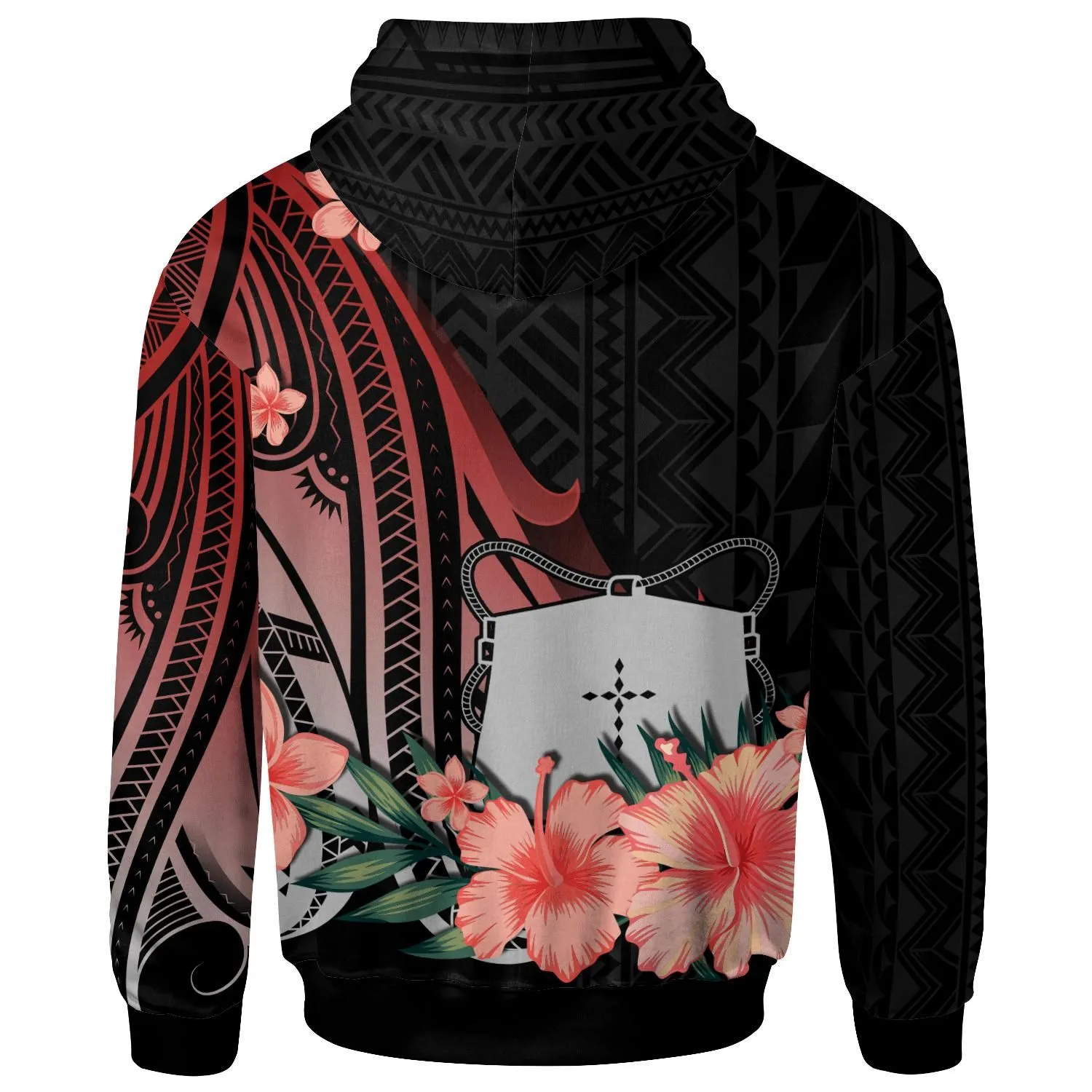 Tokelau Hoodie - Red Polynesian Hibiscus Pattern Style