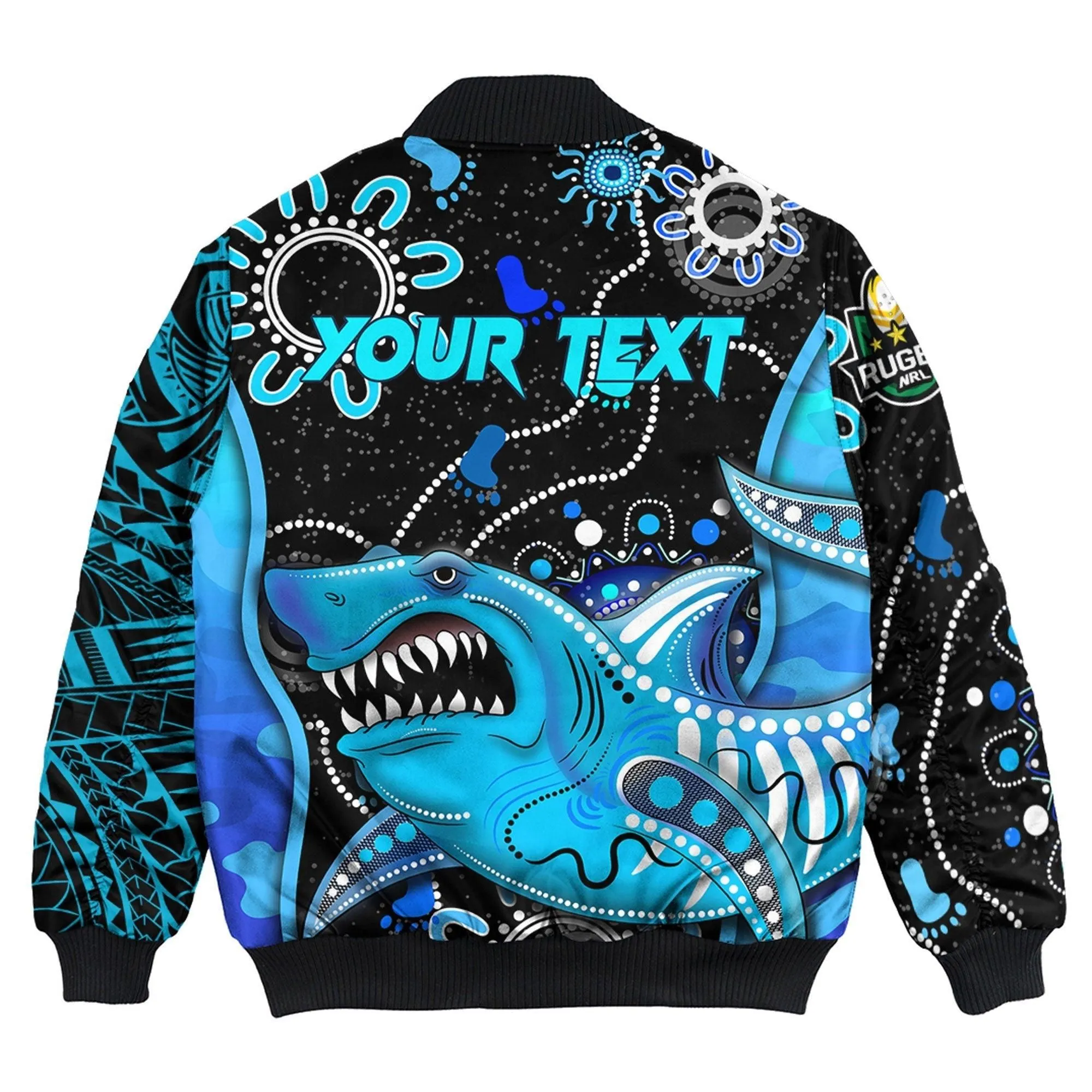 Vibe Hoodie Clothing - (Custom) Cronulla Sutherland Sharks Indigenous Polynesian Tattoo Style Bomber Jackets