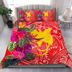 Papua New Guinea Bedding Set - Hibiscus Polynesian Pattern Red Version