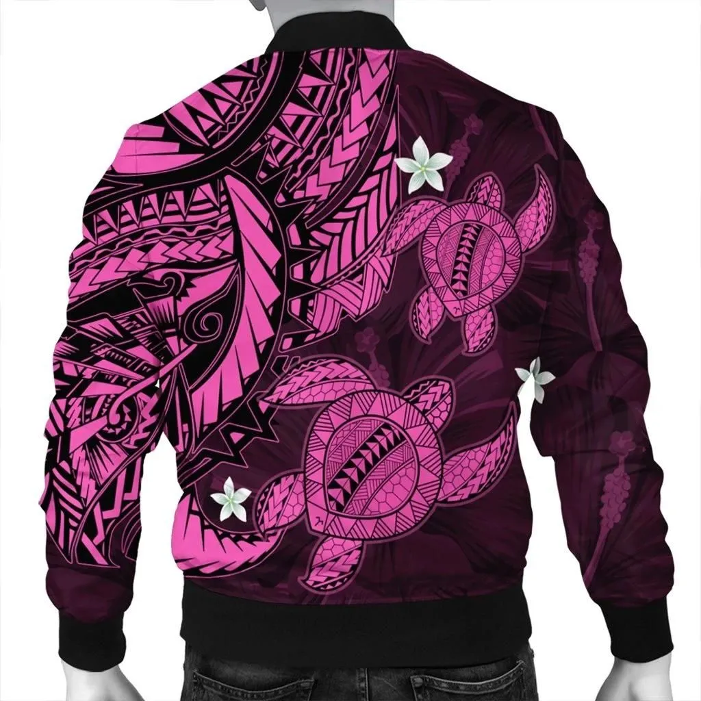 FamilyGater Jacket - Hawaii Polynesian Turtle Hibiscus Bomber Jacket - Pink - AH - J4R