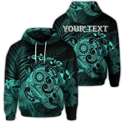 (Personalised) Hawaiian Map Turtle Tattoo Hibiscus Plumeria Polynesian Hoodie - Turquoise