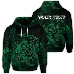 (Personalised) Hawaiian Map Turtle Tattoo Hibiscus Plumeria Polynesian Hoodie - Green