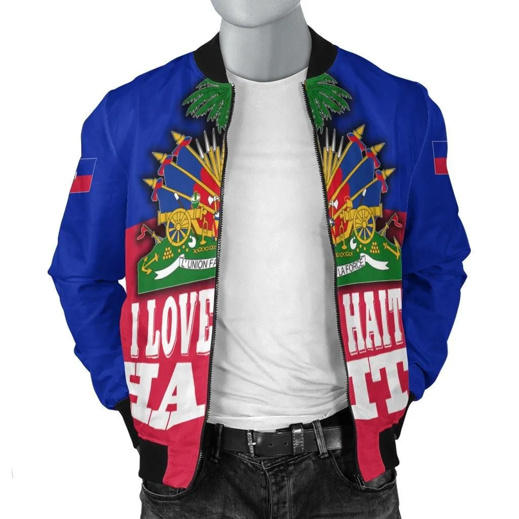 Haiti Bomber Jacket Flag With Coat Of Arm (Blue) (Blue)