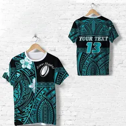 (Custom Personalised) Polynesian Rugby T Shirt Love Turquoise - Custom Text And Number