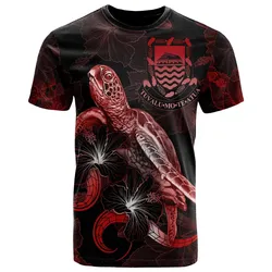 Alohawaii T-Shirt - Tee Tuvalu Polynesian - Turtle With Blooming Hibiscus Red - BN22