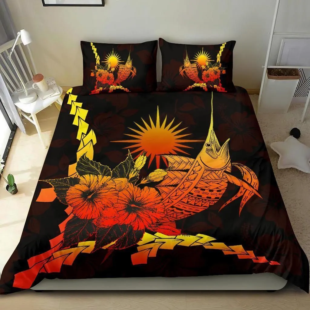 Marshall Islands Polynesian Bedding Set - Swordfish With Hibiscus