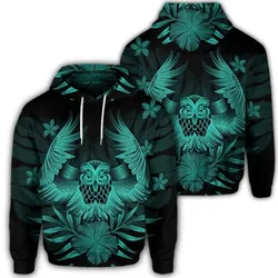Alohawaii Hoodie - Hawaiian Owl Hibiscus Plumeria Polynesian Hoodie - Turquoise - AH - J4R