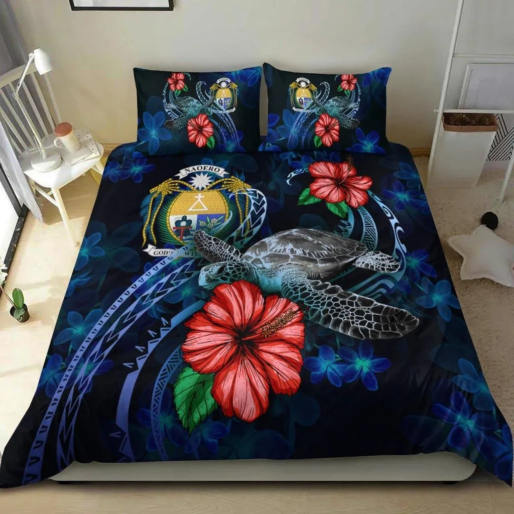 Nauru Polynesian Bedding Set - Blue Turtle Hibiscus
