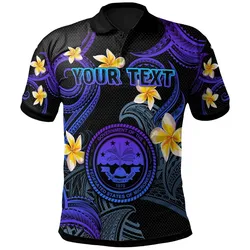 Federated States of Micronesia Polo Shirt - Custom Personalised Polynesian Waves with Plumeria Flowers (Blue)
