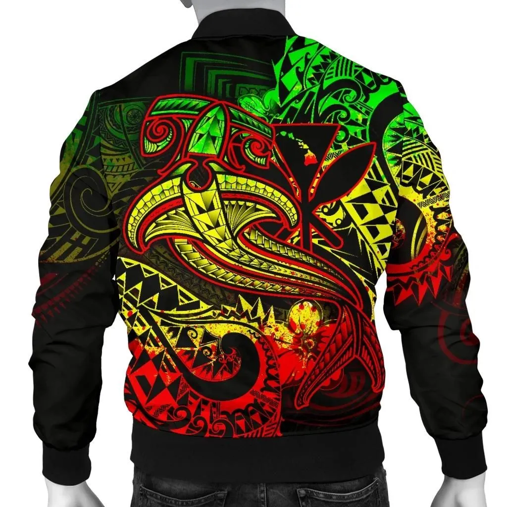 Hawaii Polynesian Men's Bomber Jacket - Kanaka Maoli Reggae Shark Polynesian Tattoo - BN18