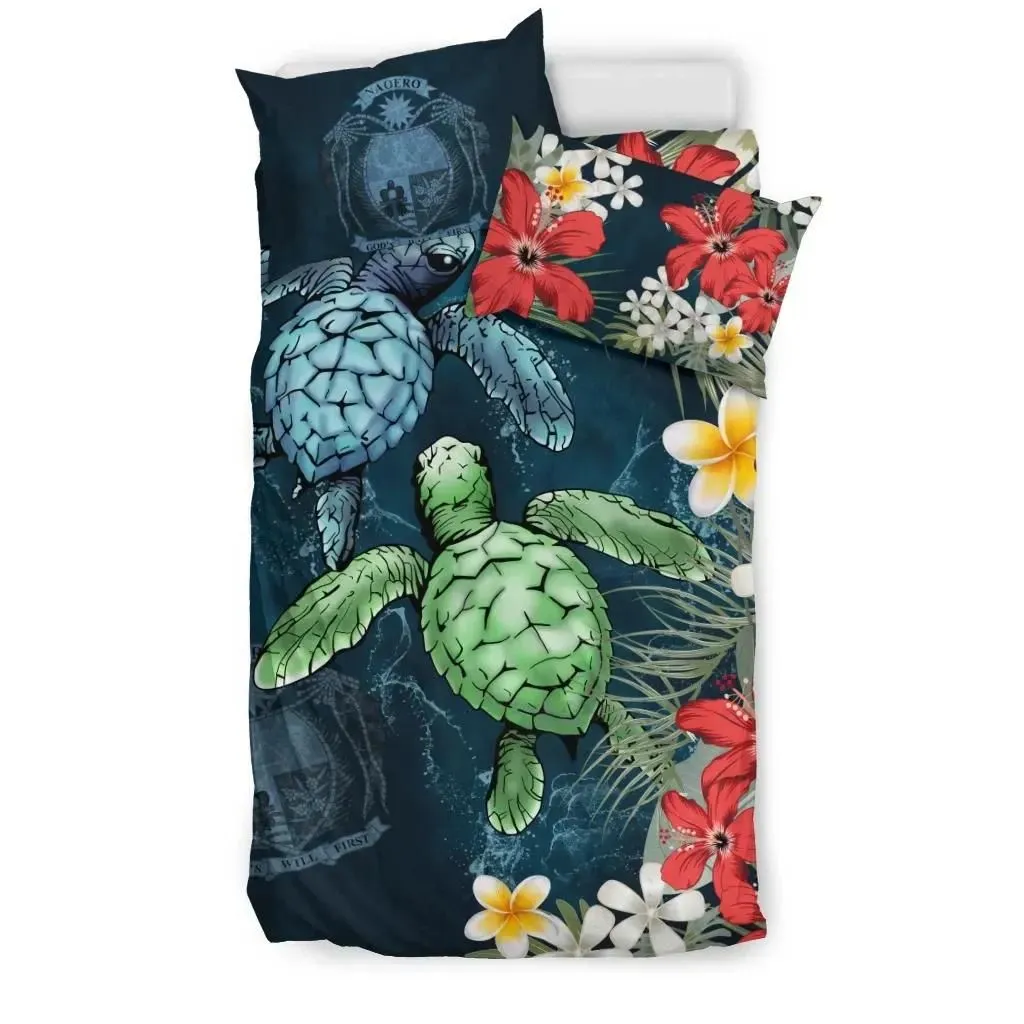 Nauru Bedding Set - Sea Turtle Tropical Hibiscus And Plumeria A24