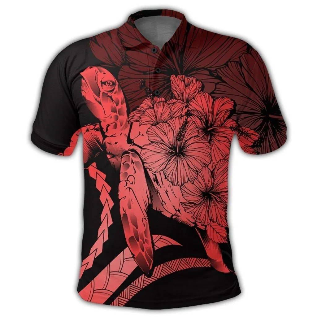 Hawaiian - Hawaii Turtle Hibiscus Polynesian Vintage Polo Shirt - Red