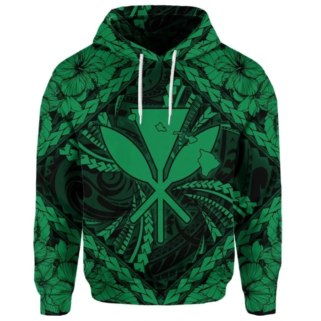 Alohawaii Hoodie - (Personalised) Hawaiian Map Kanaka Hibiscus Green Polynesian Hoodie - AH - JR