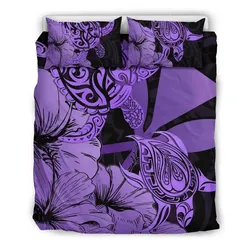 FamilyGater Home Set - Hawaii Turtle Bedding Set Polynesian Hibiscus Art Ver 2.0 Violet AH J1
