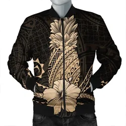 Hawaii Polynesian Pineapple Hibiscus Bomber Jacket - Gold