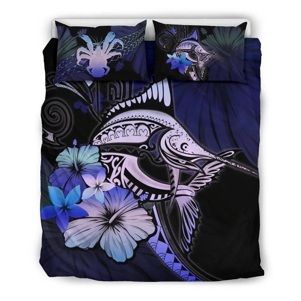 Niue Marlin And Hibiscus Bedding Set Bedroom Decor Purple Blue