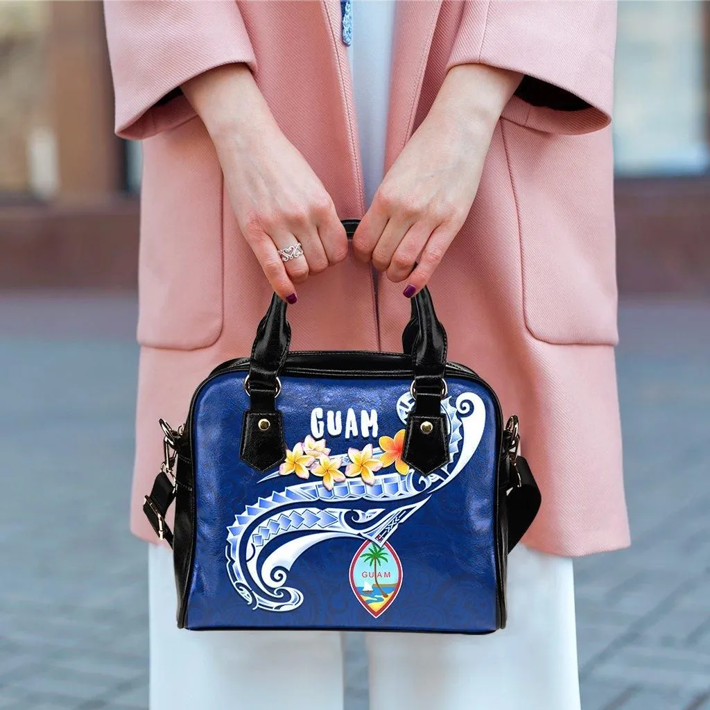 Guam Shoulder Handbag - Guam Seal Polynesian Patterns Plumeria (Blue)