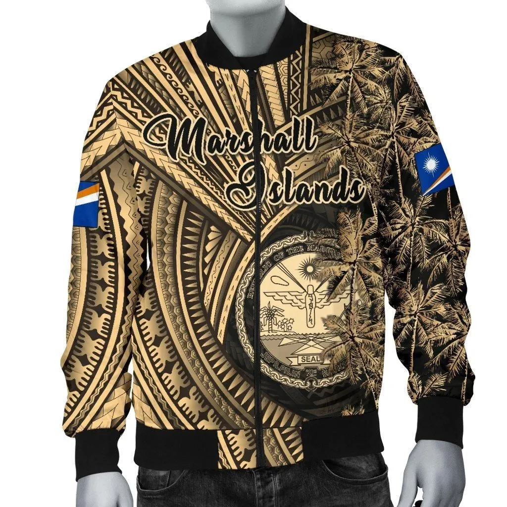 Marshall Islands Mens Bomber Jacket Polynesian with Coconut Tree