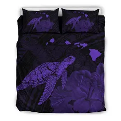 FamilyGater Home Set - Hawaii Polynesian Hibiscus Turtle Map Bedding Set - AH - Purple - J5