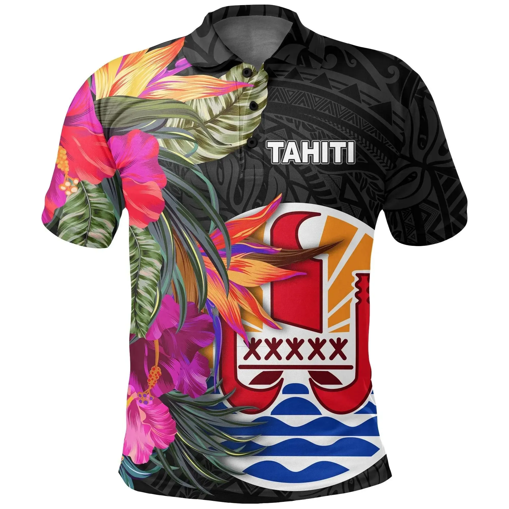 Tahiti Polo Shirt - Hibiscus Polynesian Pattern - BN39