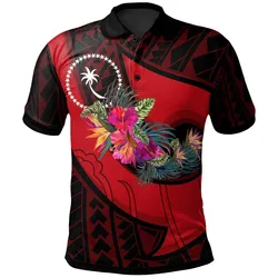 Chuuk Polo Shirt - Polynesian Hook And Hibiscus (Red)