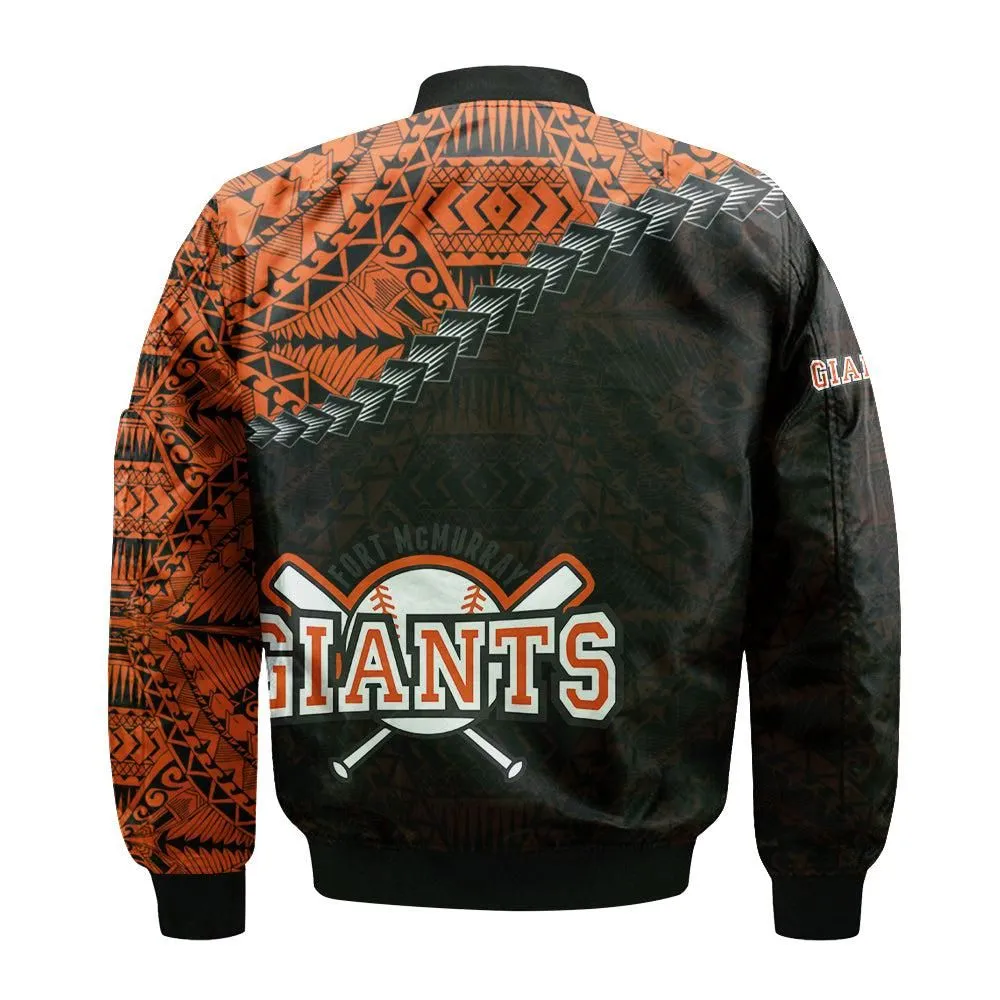 Fort McMurray Giants Bomber Jacket Grunge Polynesian Tattoo - CA BASEBALL