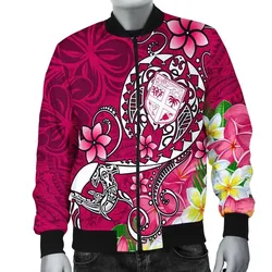 Fiji Mens Bomber Jacket - Turtle Plumeria (Pink)