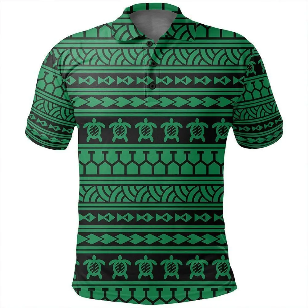Unisex Polynesian Tattoo tribal Green Polo Shirt