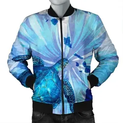 Alohawaii Jacket - Hawaiian Map Hibiscus Flower Turtle Polynesian Bomber Jacket Blue - AH - J4R
