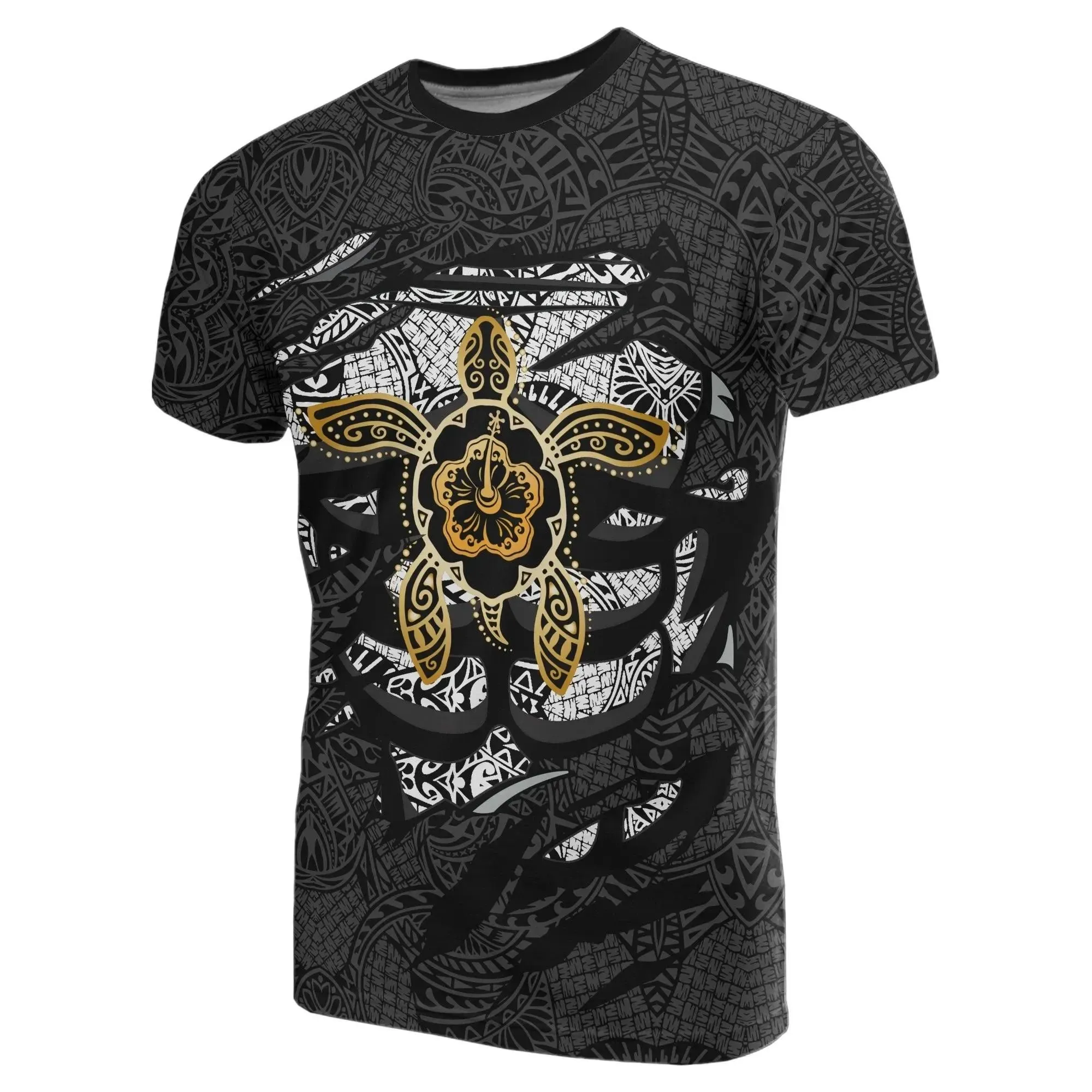 Hibiscus Polynesian Gray Hawaii Turtle T-Shirt - AH - J1