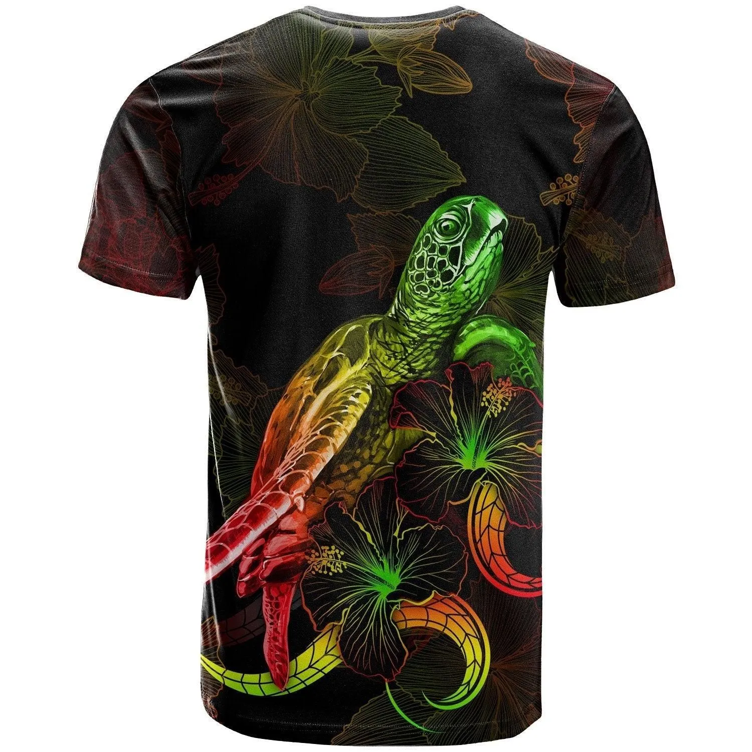 Nauru Polynesian T shirt - Turtle With Blooming Hibiscus Reggae
